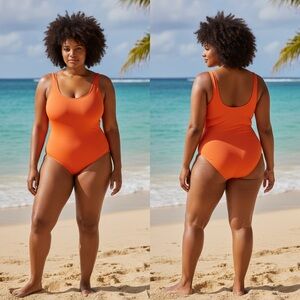 NWT Amazon Essentials 5X One Piece Swimsuit Plus Size Orange Full Coverage